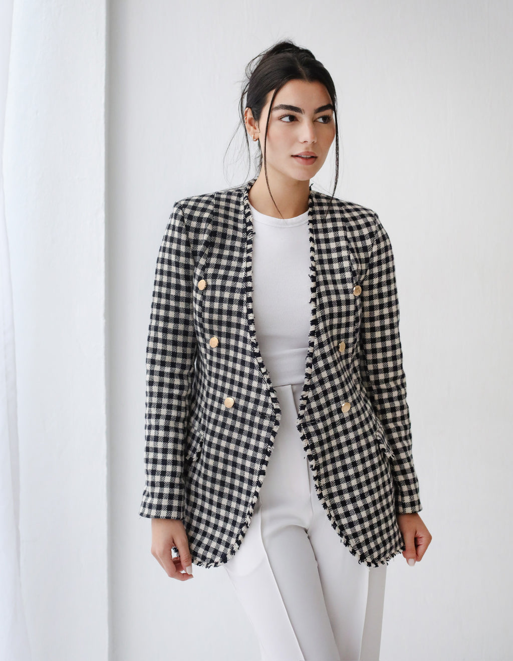 Elite Black and White Checked Wool Blazer