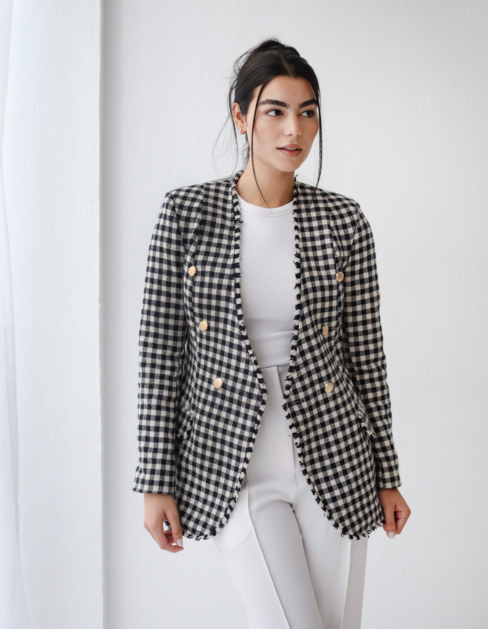 Elite Black and White Checked Wool Blazer