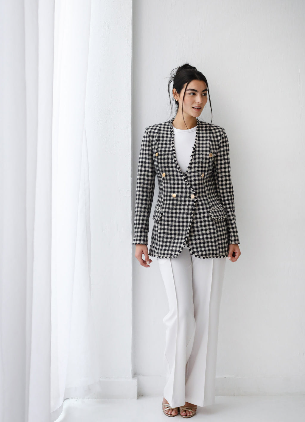 Elite Black and White Checked Wool Blazer
