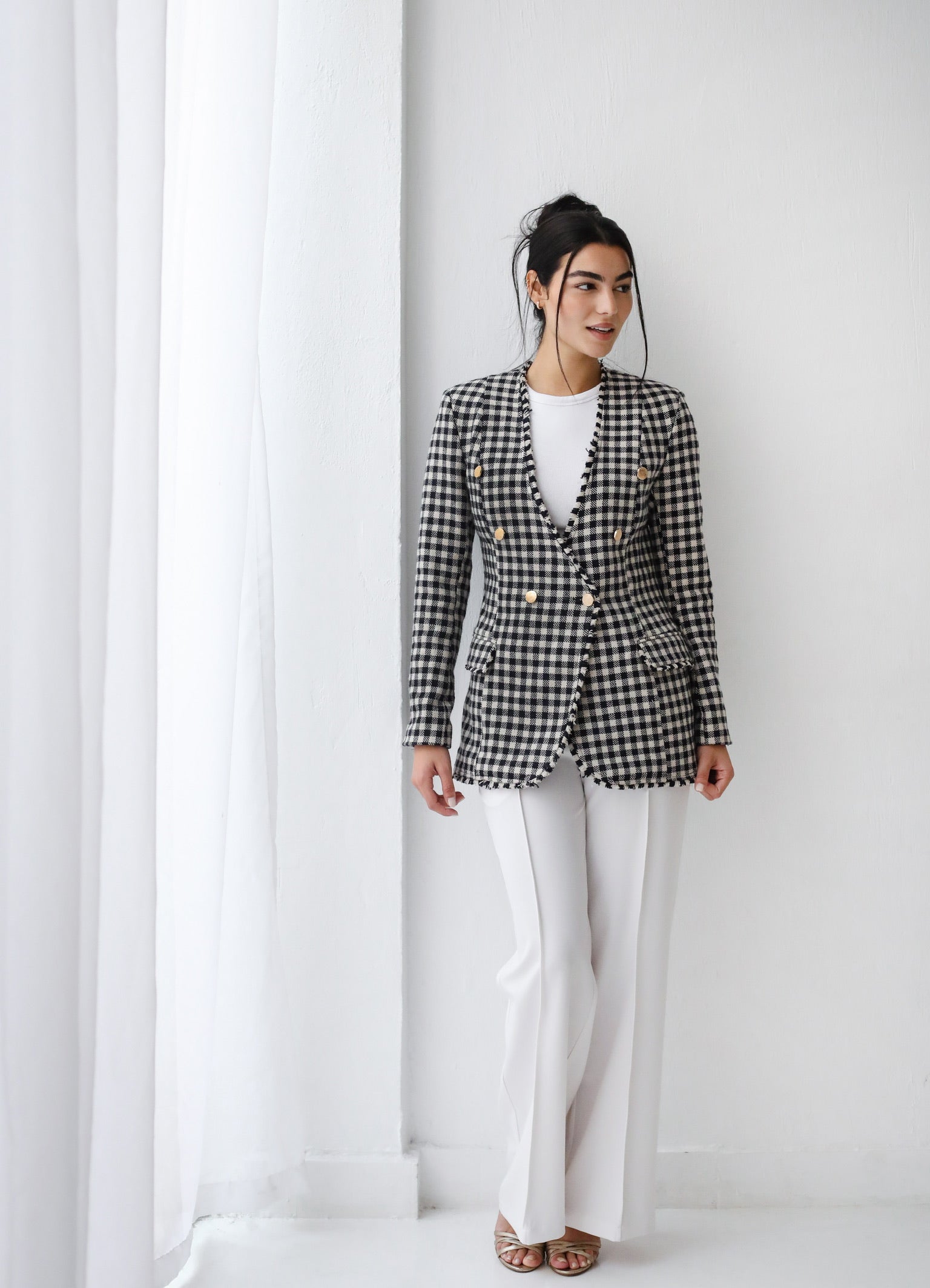 Elite Black and White Checked Wool Blazer