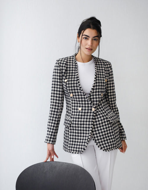 Elite Black and White Checked Wool Blazer