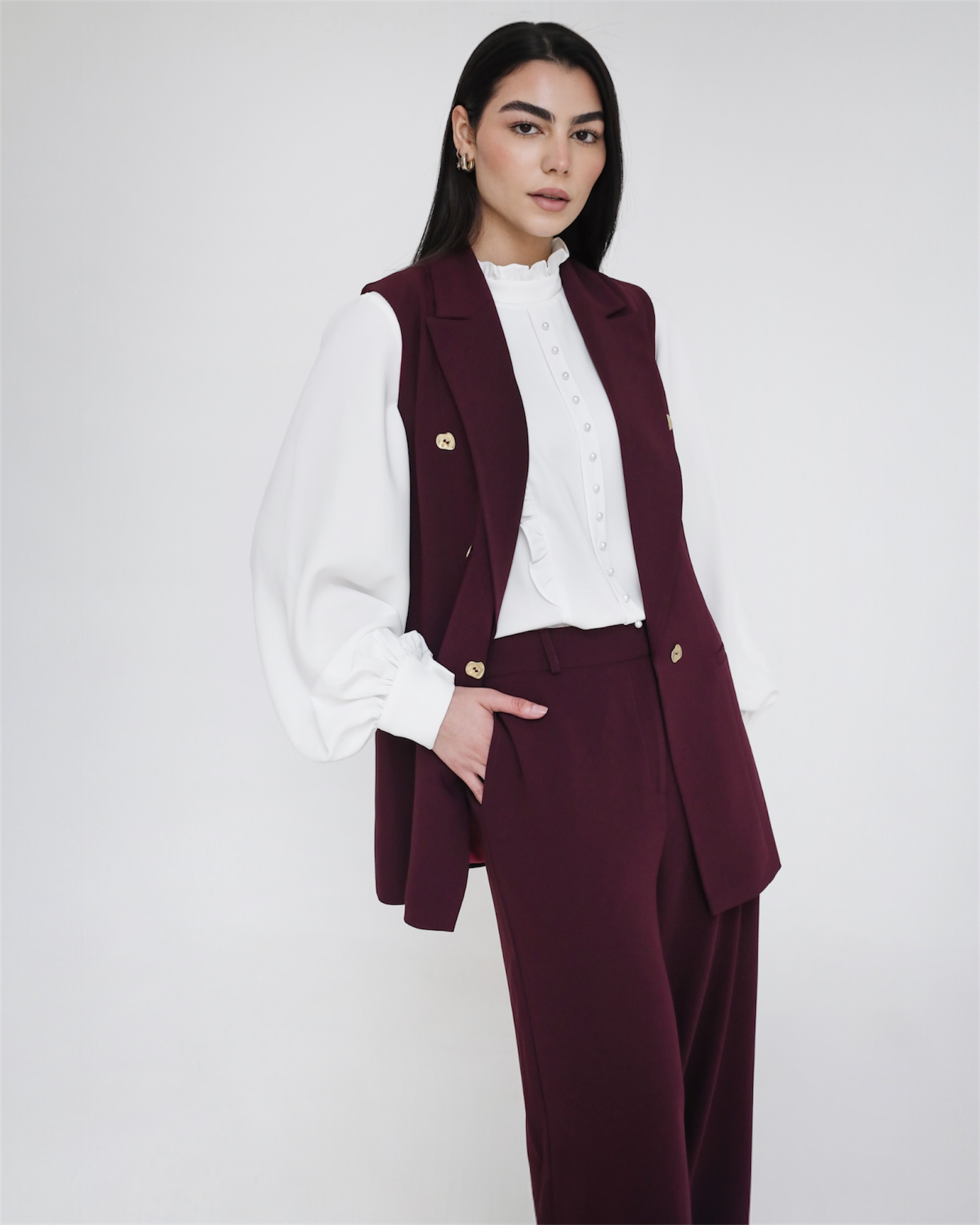 Elite Luxury Sleeves Suit Dark Red